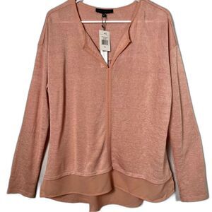 Sanctuary Rose Pink Lightweight Knit Split Neck Top - Size XL